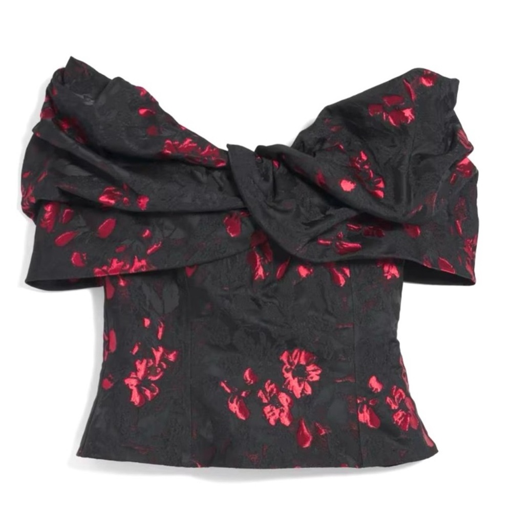 White House black market Floral Jacquard Bustier - Black and Red NWT Sz 4 - Picture 2 of 8